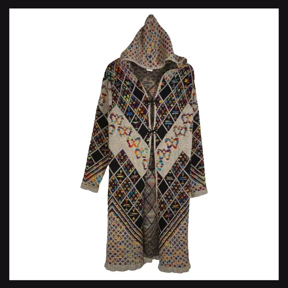 Northern Angel Hooded Knit Cardigan Coat Multicolor Boho Southwestern Large - Picture 1 of 10